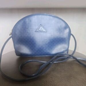 Liz Claiborne Logo Crossbody Bag Vintage Navy BlueZipper Closure Leather Trim